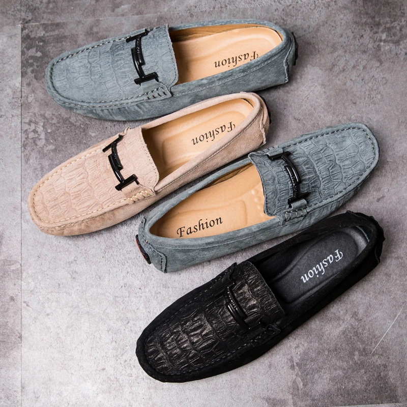 

Mens Fashion shoes genuine Leather Loafers slip on Metal Buckle Pointed Toe Retro Luxury Brand Shoes Men Party driving Shoes