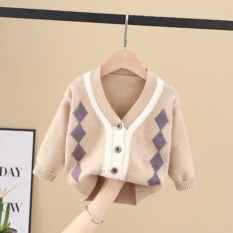 

Свитер для мальчиков, кардиган, новинка весны 2022, повседневная детская куртка, вязаный свитер, топ для малышей, Детский свитер с длинным рука...