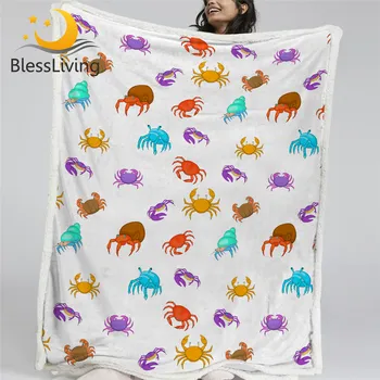 BlessLiving Hermit Crab Sherpa Blanket Cartoon Colorful Bedding Marine Life Plush Bedspreads Ocean Jellyfish Soft Blanket Mantas 1