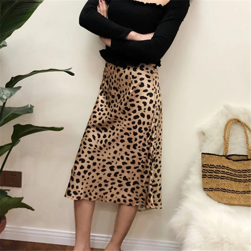 Модная юбка 2019 Женская с принтом гепарда элегантные офисные юбки средней длины