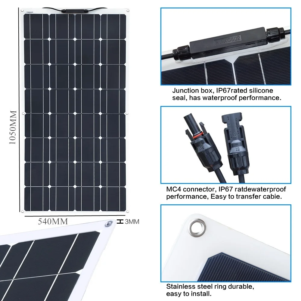 xinpuguang гибкий портативный портативный ETFE солнечная батарея панель 100w 12v комплект зарядного устройства для зарядки аккумулятора монокристаллический для 1000w System Boat Car Camping путешествия по Китаю