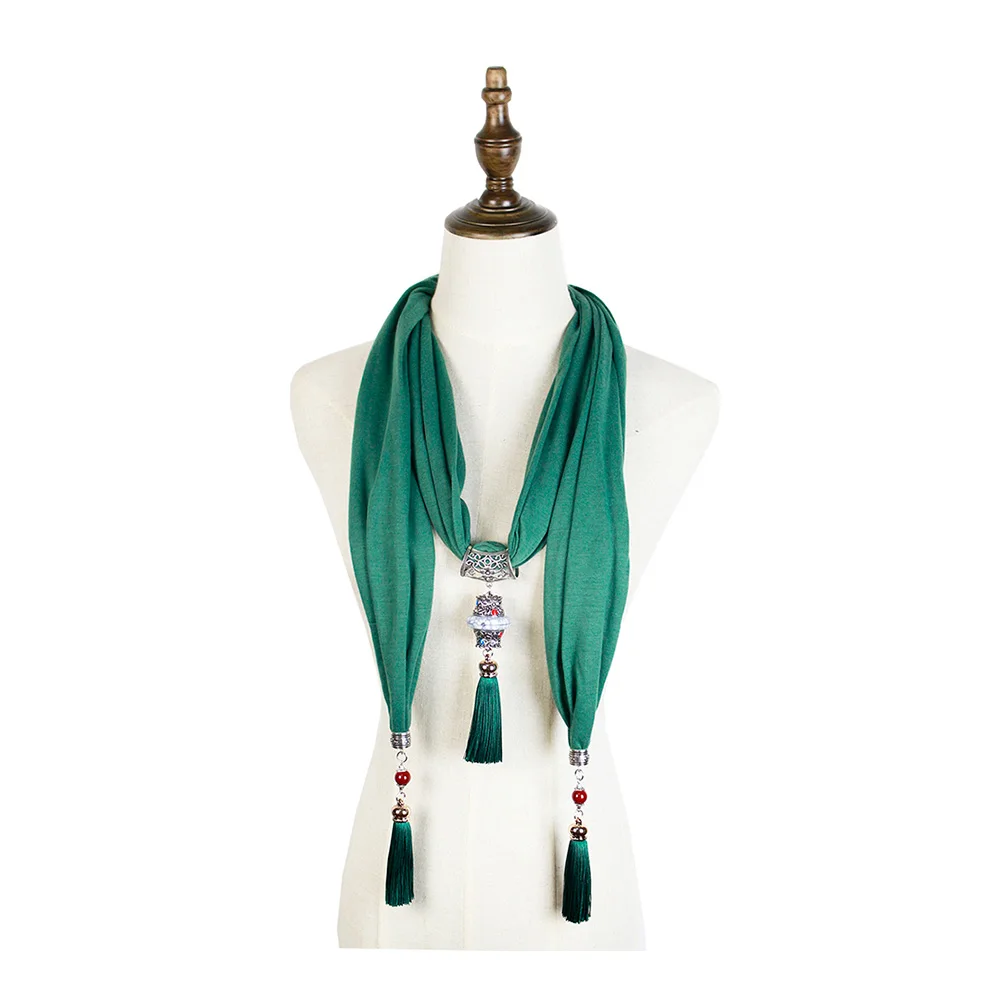 

Women Necklace Scarf Alloy Pendant Wrap Jewelry Feminina Fashion Cotton Shawl Long