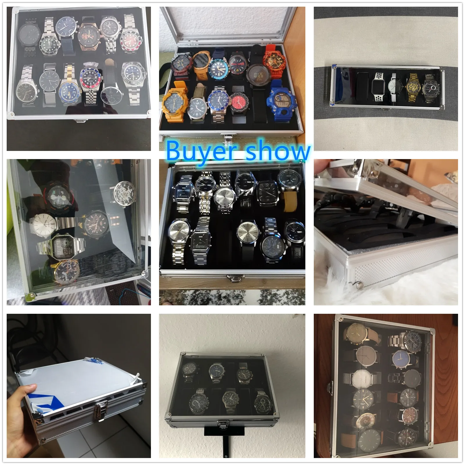 

Useful 6/12 Grid Slots Jewelry Watches Aluminium Alloy Display Storage Box Case