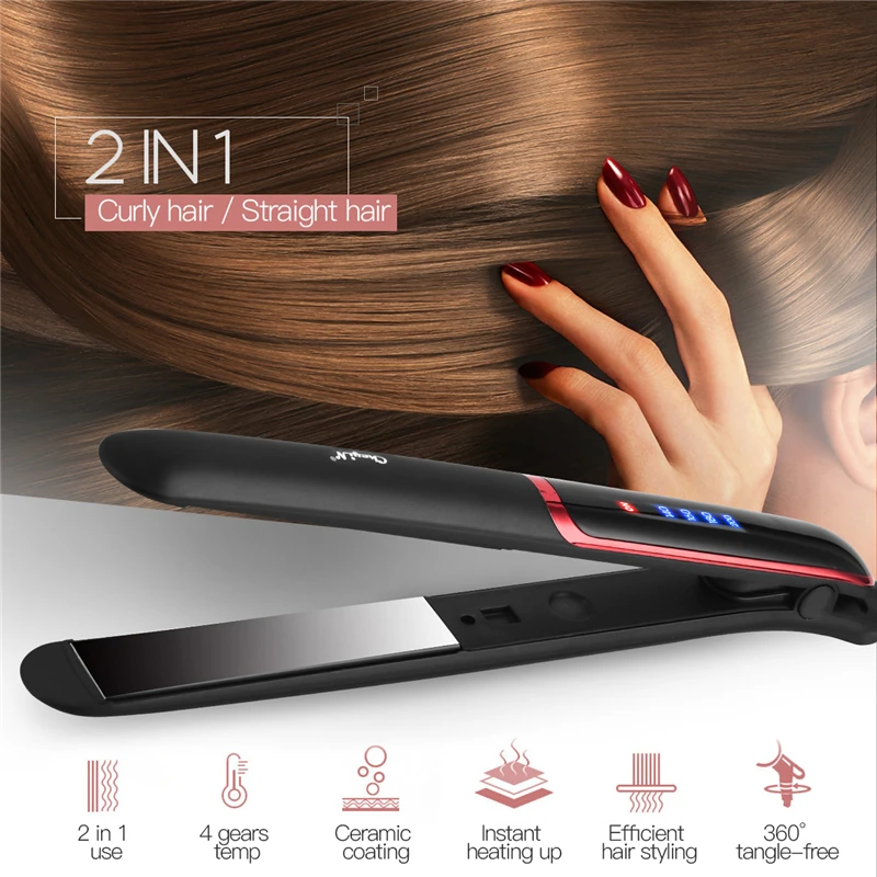 

2 In 1 Ceramic Hair Straightener Electric Curler Professional Temperature Adjustable Flat Iron Curling Wand with LCD Display 31