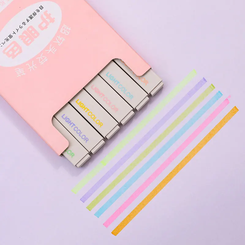 

New Hot 6 Pcs Ultra-Soft Art Marker Highlighter Pen Set Thick Tip for Student Home Office Fluorescent Pen