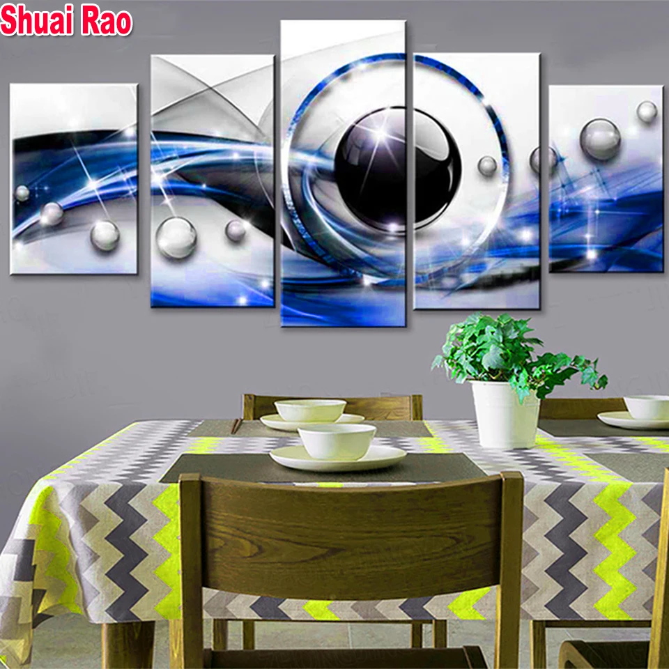 

5 Panel 5D Diy Diamond Painting Blue Abstract Art Natural Landscape Painting Full Drill Mosaic Diamond Embroidery Of Rhinestones