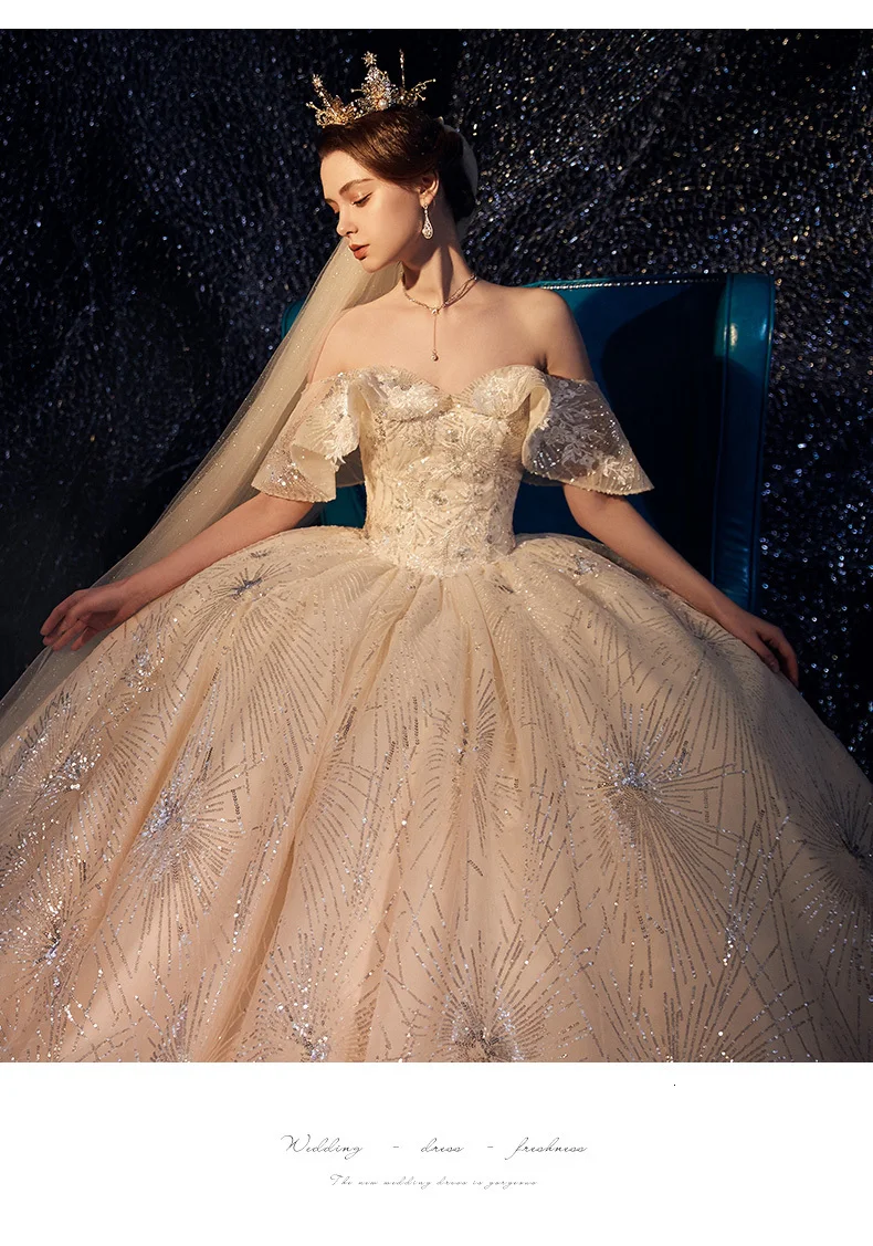 Vivian's Bridal Fancy Sky Empire Weding платье роскошное кружевное платье с блестками и аппликацией с расклешенными рукавами романтическое Элегантное свадебное платье с вырезом лодочкой
