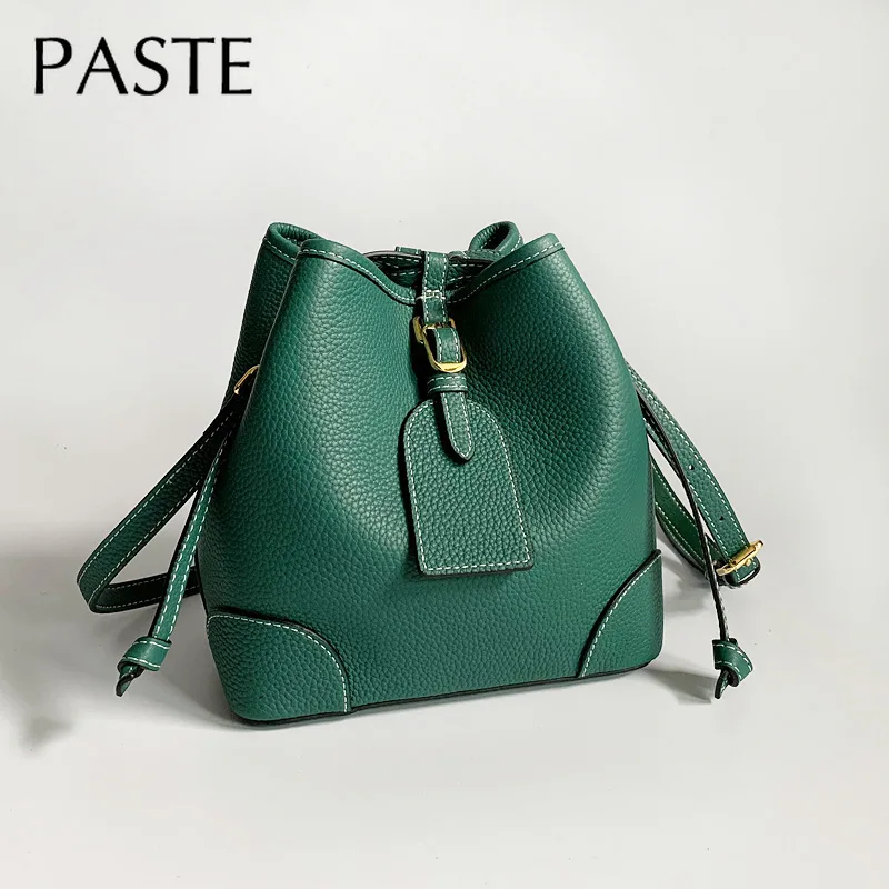 

New Chic Elegant Togo Leather Women Bucket Bag Top Quality Famous Brand Design Girl Shoulder Bag 100% Real Leather Purse Small