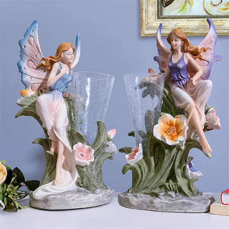 

WU CHEN LONG Nordic Style Creative Angel Vase Statue Resin Crafts Home Decor Dried Flowers Pot For Wedding Decoration A2510