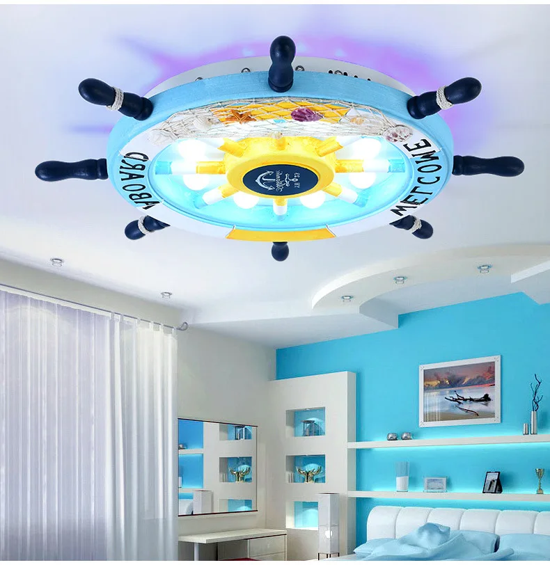 

Mediterranean Decoration Remote Control Rudder Chandelier Light With Colorful Backlight Kids Boy Children Bedroom Ceiling Lamp