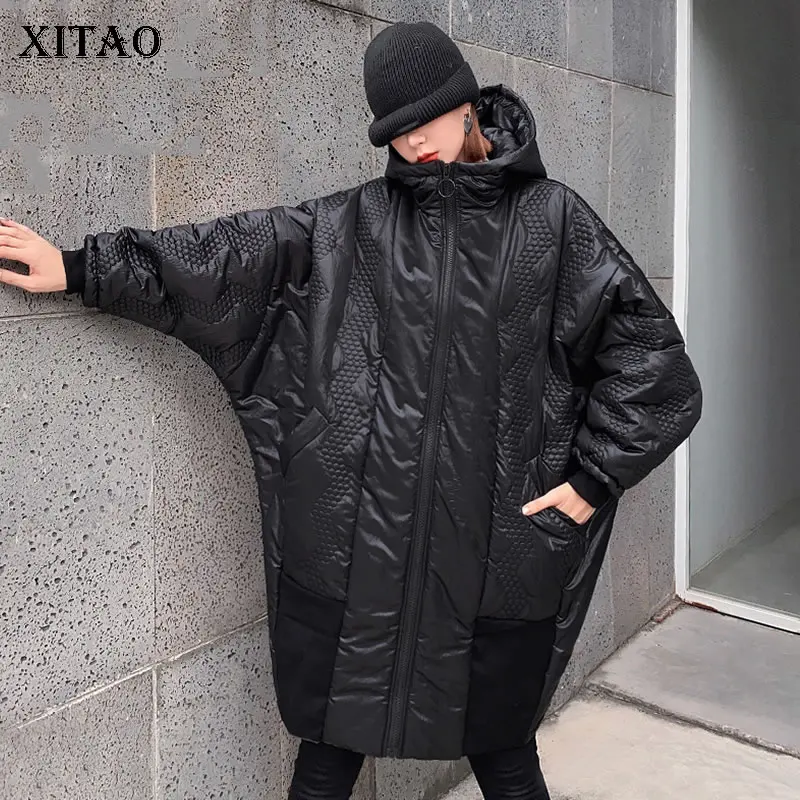 

XITAO/черные парки средней длины; Новинка 2021 года; Сезон Зима; Модные корейские повседневные теплые свободные Универсальные женские парки с ка...