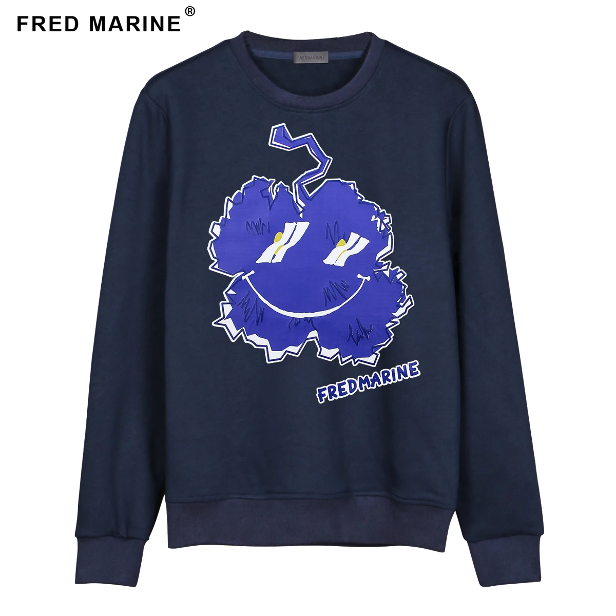 

Men's Hoodies Without Cap Casual Man Sweatshirt 100% Cotton Luxury Brand Male M-3XL Fred marine Printing Cloud Smile Pattern