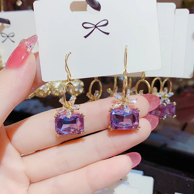 

Женские фиалковые серьги, универсальные, с цирконом, серьги с цветочным кулоном