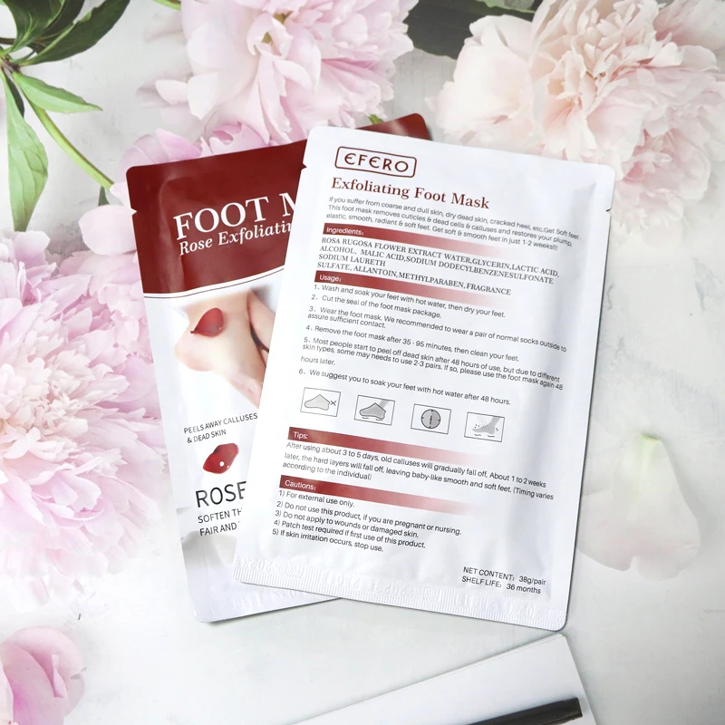 

30Pair EFERO Rose Essence Foot Mask Exfoliation Pedicure Socks for Heels Remove Dead Skin Peeling Socks Foot Masks Feet Peel
