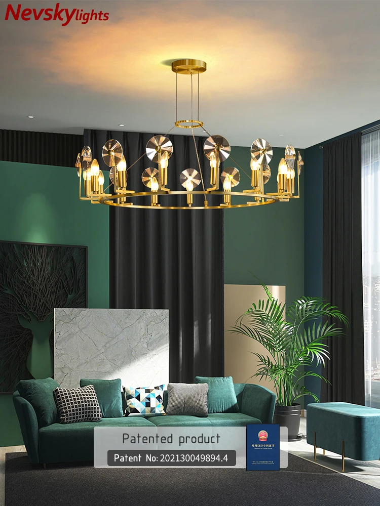 Роскошная латунная Люстра для гостиной Хрустальная потолочная люстра led