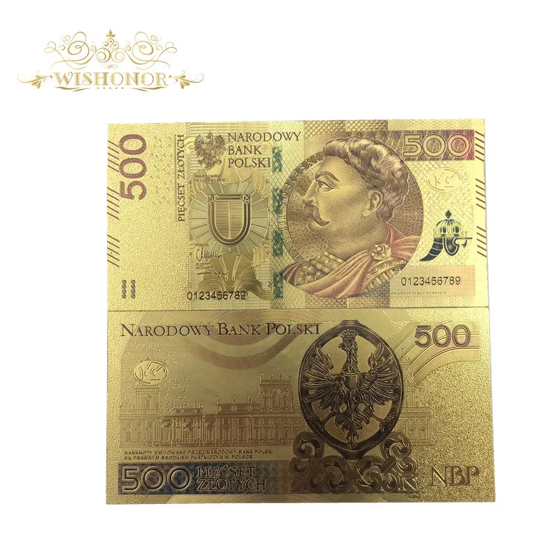 1 шт. милые банкноты 500 купюр PLN золото Banknotes в 24k позолоченная бумажная копия денег для коллекции