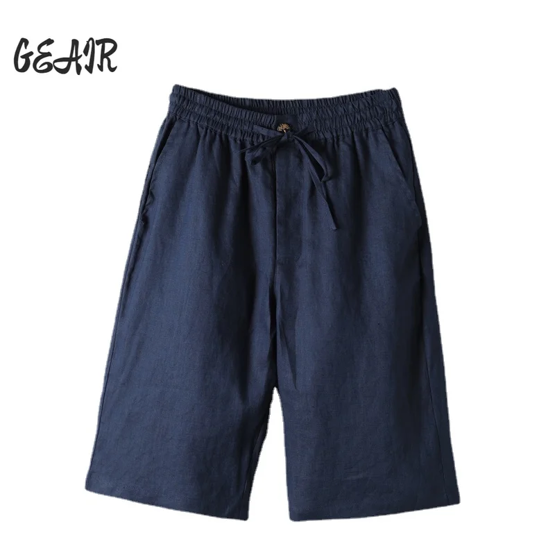 

100% Linen Men's Shorts Summer Casual Solid Color Mens Loose Breathable Shorts M 4XL Oversized Pants For Men Streetwear