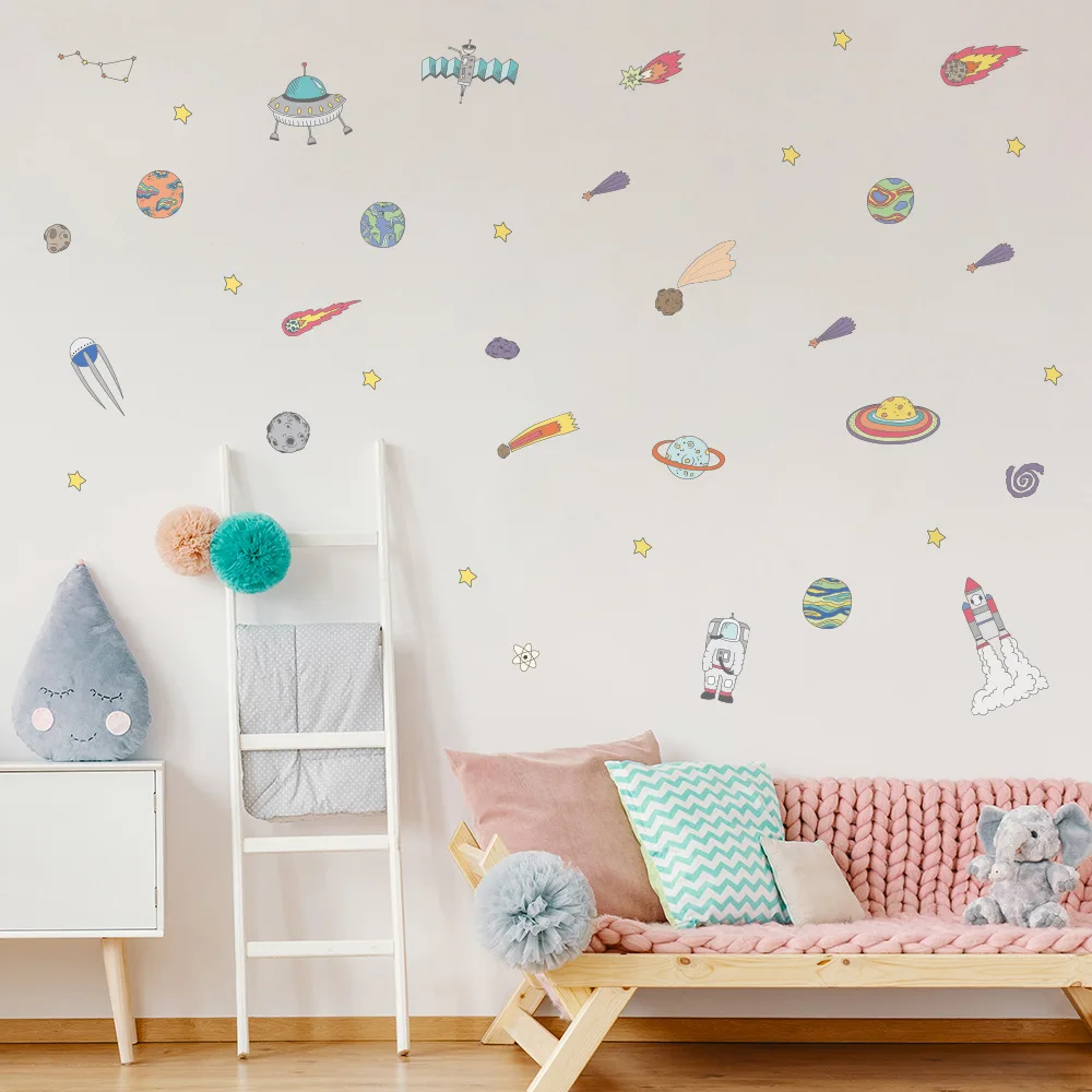 37 шт./компл. настенные наклейки космонавта НЛО DIY фантастические для детской