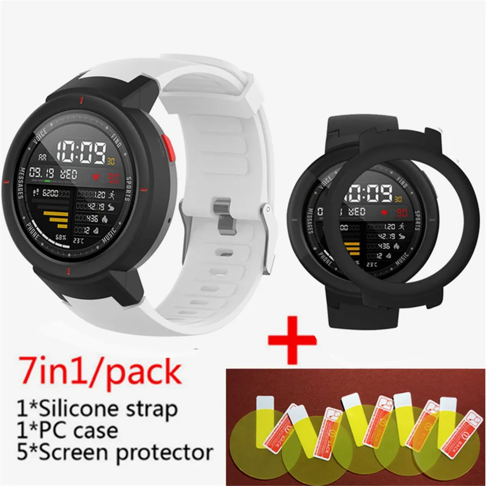 White 2 7 в 1 для Huami Amazfit Verge ремешок силиконовые умные часы полоса+ verge рамка чехлы крышка оболочка+ amazfit Verge Защитная пленка для экрана - Цвет: White 2