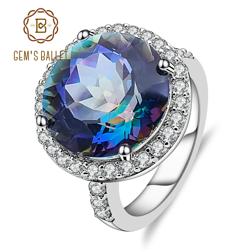 Gem балетные костюмы свадебной моды 925 пробы серебряные коктейльные кольца 13.00Ct натуральный Blueish мистический кварцевый камень ювелирные изделия из драгоценных металлов, украшения