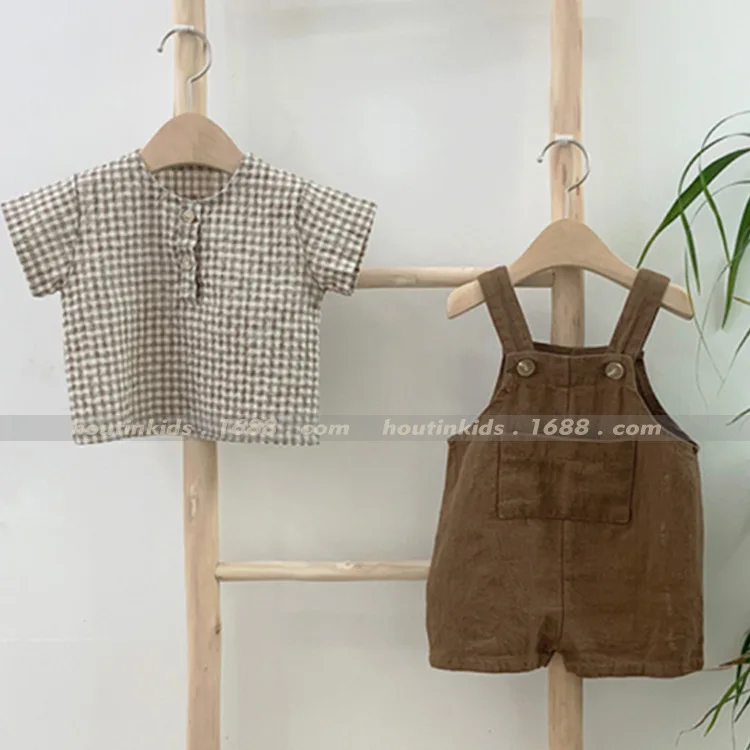 

Children's Summer New Jumpsuit Casual Korean Loose Wash Boys Girls Solid Color Shorts