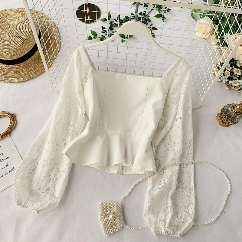 2019 Новая модная женская блузка рубашка французский темперамент квадратный