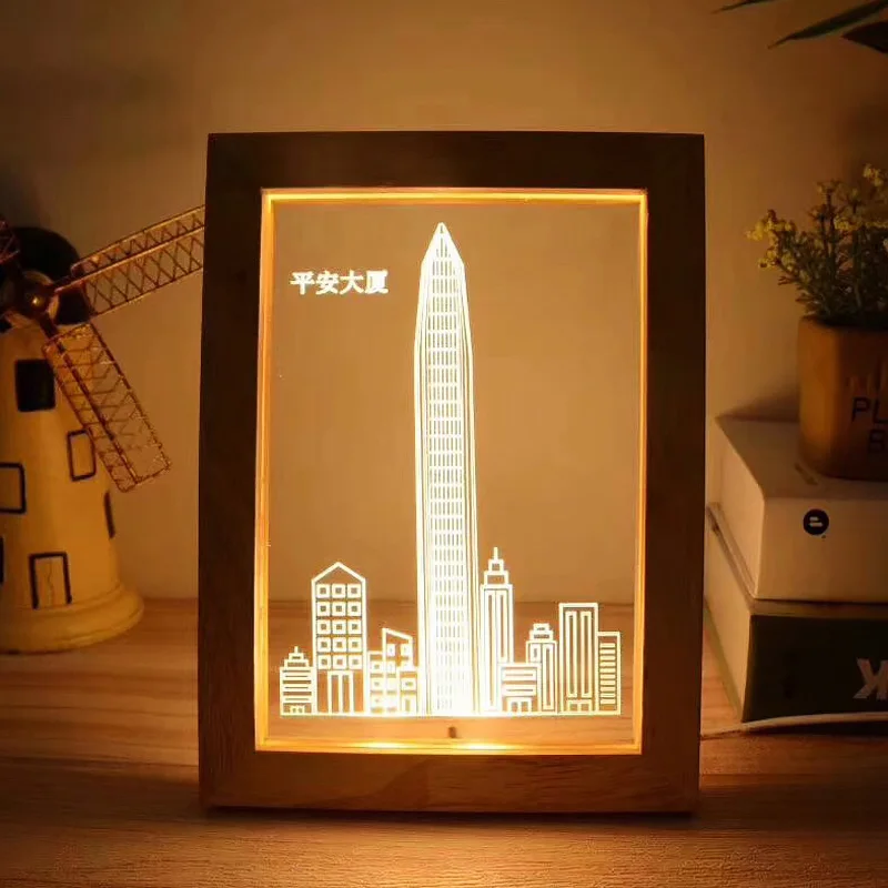 Камера изображения лампа 3D деревянная фоторамка светильник 3 Вт USB теплый светильник Ночной светильник атмосфера ночной Светильник бук дуб случайный