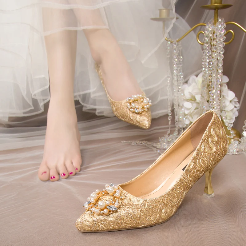 

2021 New Champagne Shoes High Heels Women's Stiletto Heel Bridal Wedding Shoes Evening Dress Bridesmaid Shoes Wedding Shoes