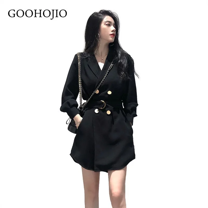 

GOOHOJIO корейский Клетчатый женский рабочий Блейзер Куртка Повседневный двубортный пиджак с поясом женский 2021 тонкий женский пиджак верхняя ...