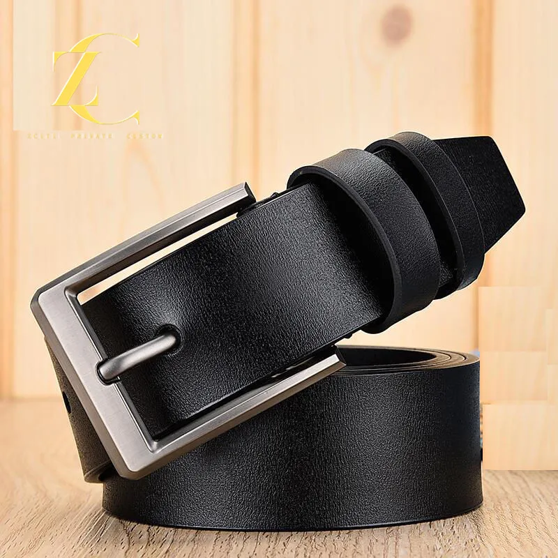 

High Quality Black Buckle Jeans Belt Cowskin Casual Belts Business Belt Cowboy Waistband For Man