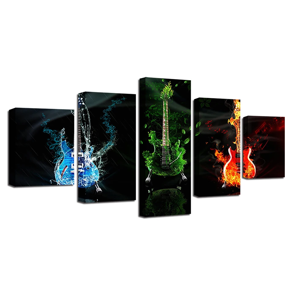 

Modern Canvas Prints Pictures Home Decor For Living Room 5 Pieces Music Guitar Paintings Wall Art Rock Abstract Poster Framework