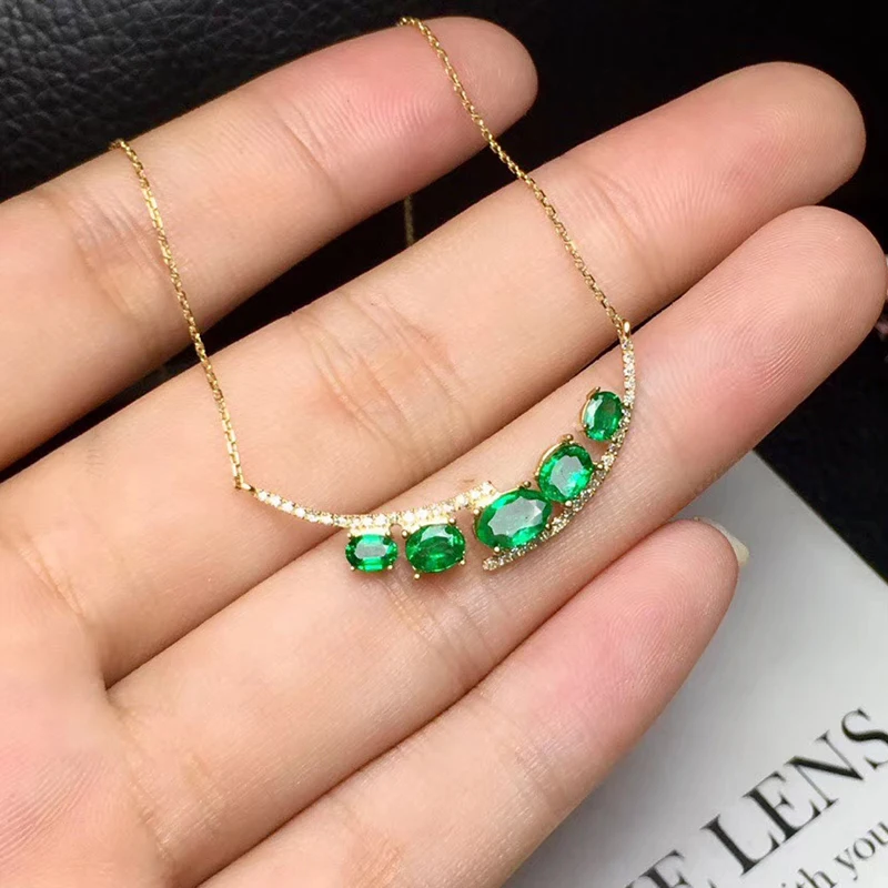 Цепочка из серебра 925 пробы с натуральным изумрудом 5 шт. | Украшения и аксессуары