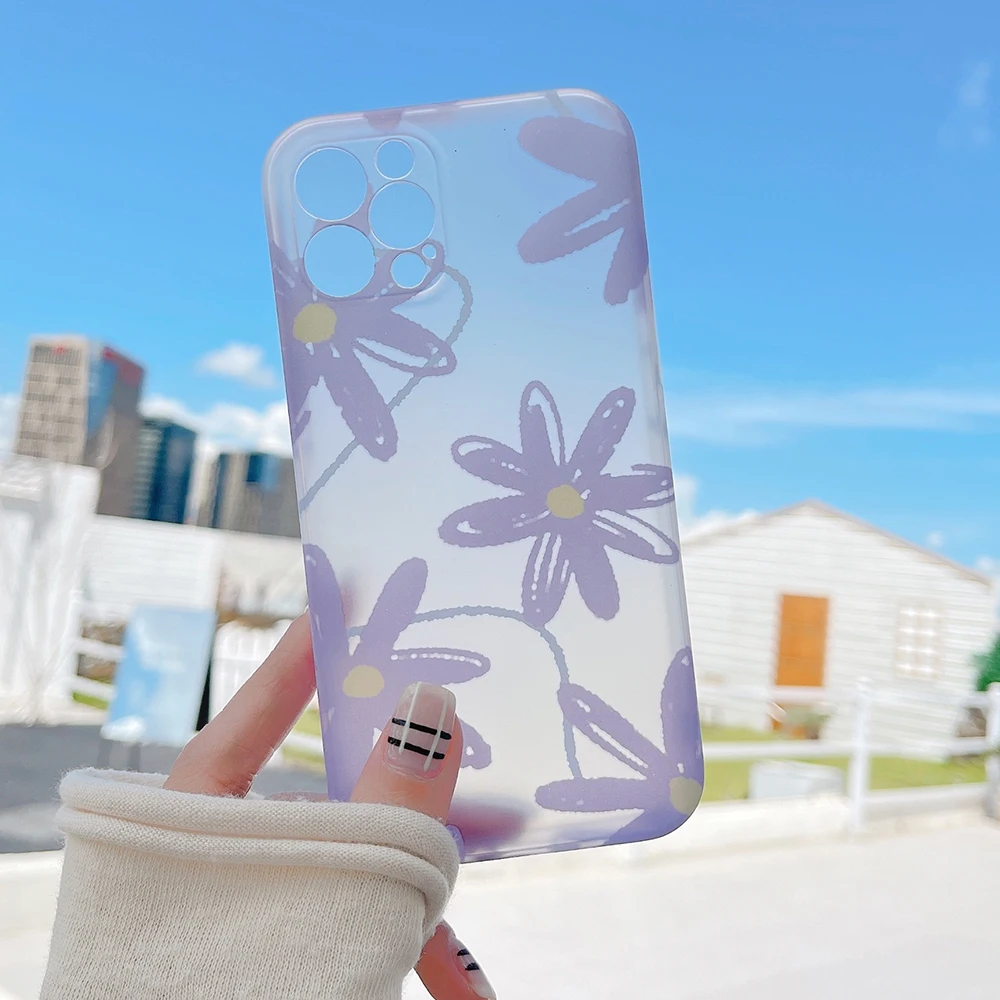 

Модный чехол для Ins Apple iPhone 12 Pro 7 8 Plus 11 X XS Max Mini XR 13 Pro Max, мягкий прозрачный чехол с фиолетовыми цветами