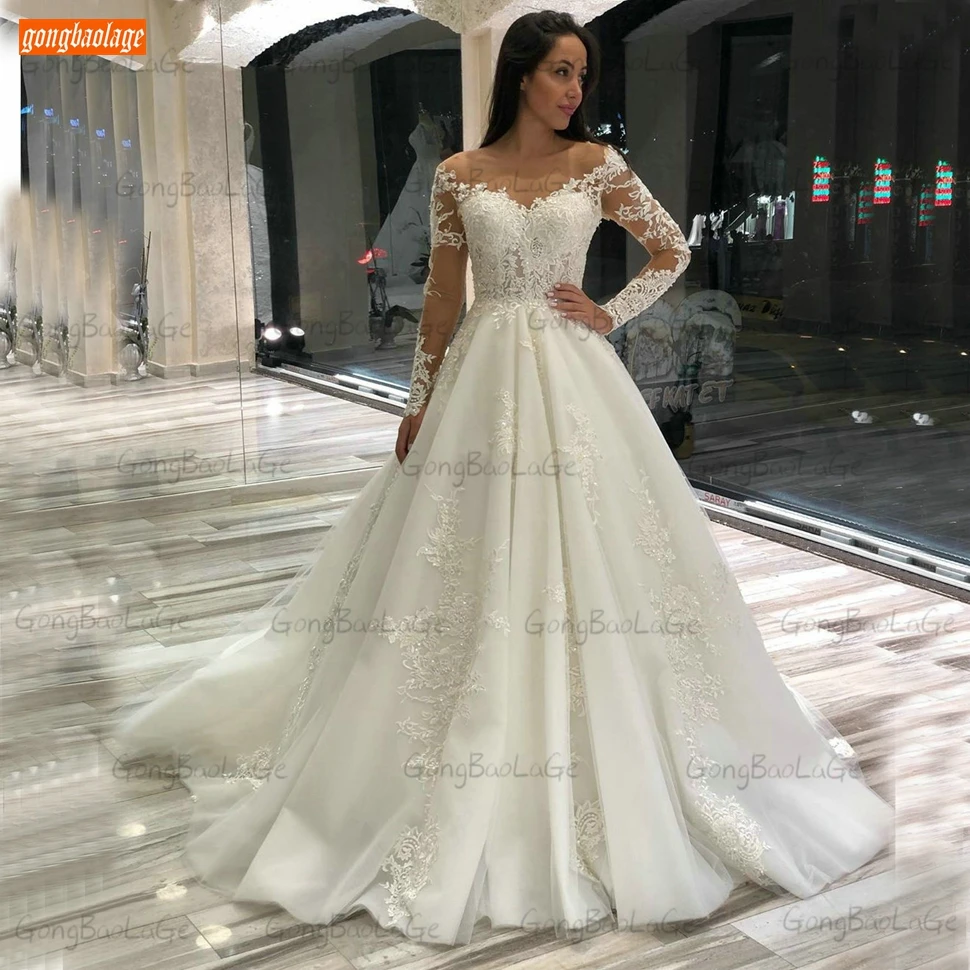 Купи Sexy Long Sleeves Wedding Dress 2022 Ivory Vestido De Noiva Princesa Lace Up Appliqued Tulle Luxury Bride Dresses White свадьба за 8,785 рублей в магазине AliExpress