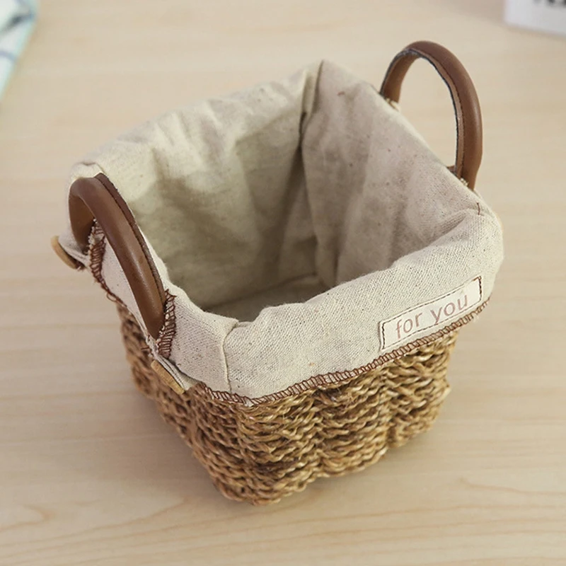

Hemp Rope Woven Basket with Fabric Liner and Side Handle Mini Flower Basket Decorative Ornaments for Household