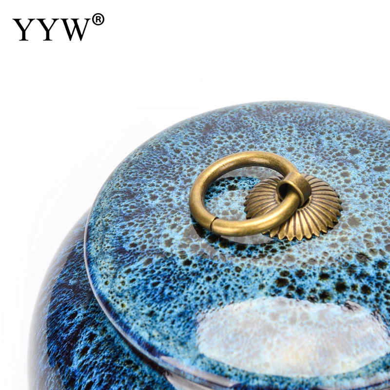 

Ice Cracked Tea Caddy Blue Ceramic Creative With Lid Durable Waterproof And Moisture-Proof For Kitchen Accessories Tea Can