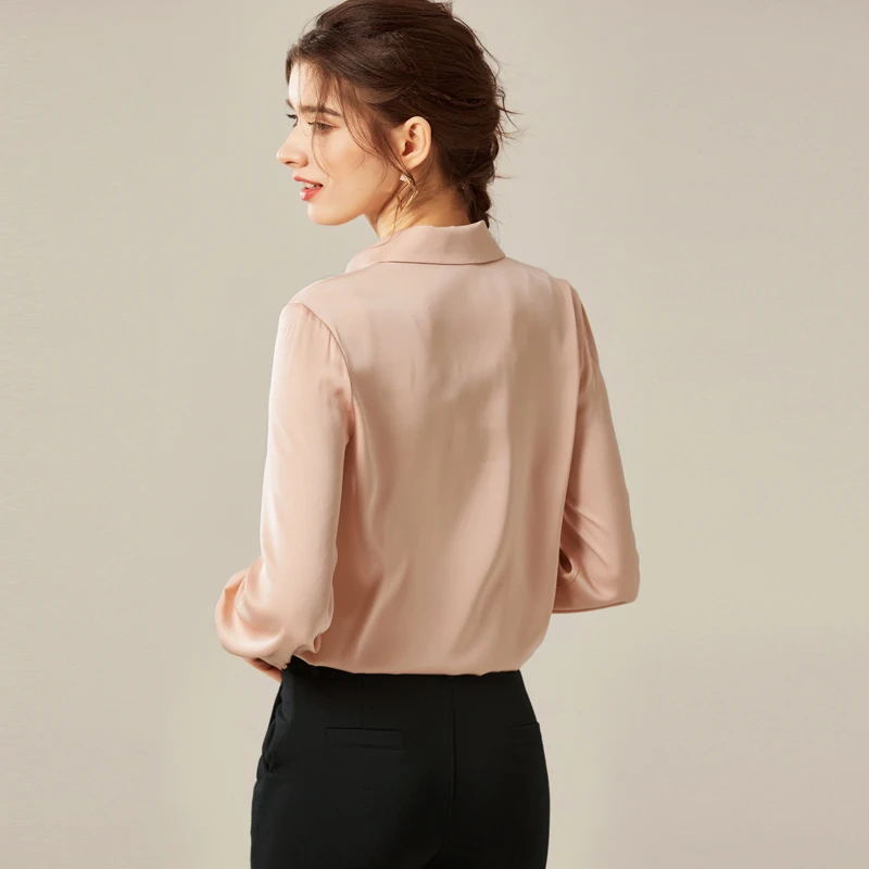 

100% Silk Women's Shirt Turn Down Collar Long Sleeves Lace Patchwork Fashion Blouse Autumn Tops