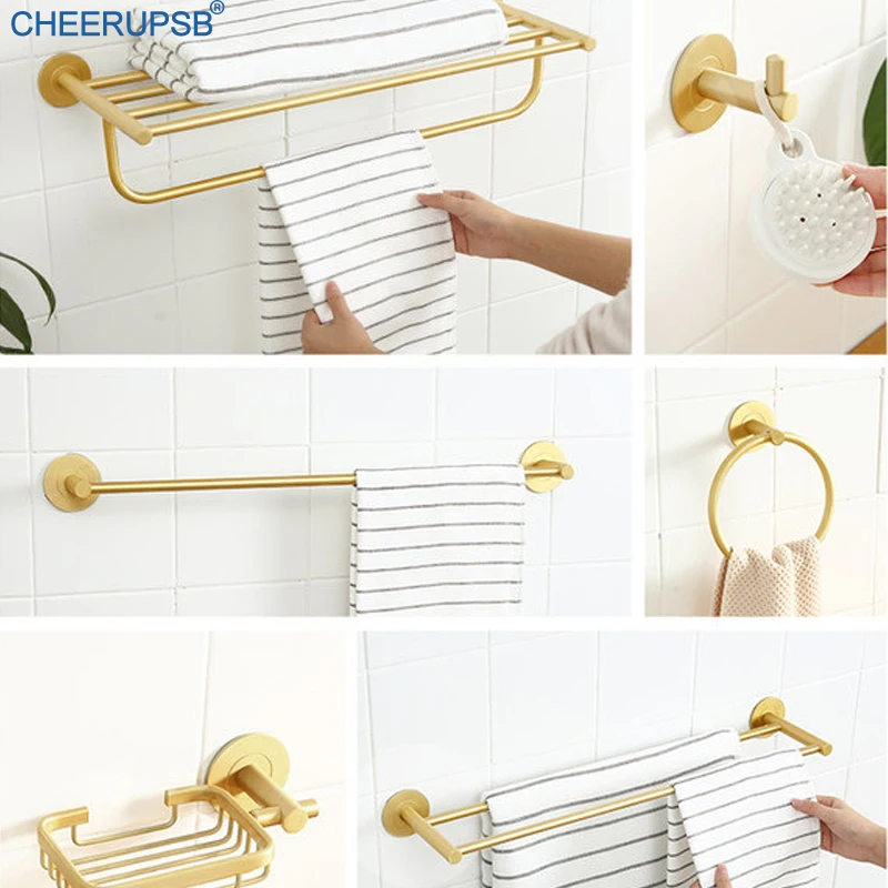 Золотой набор аксессуаров для ванной комнаты матовая алюминиевая подставка