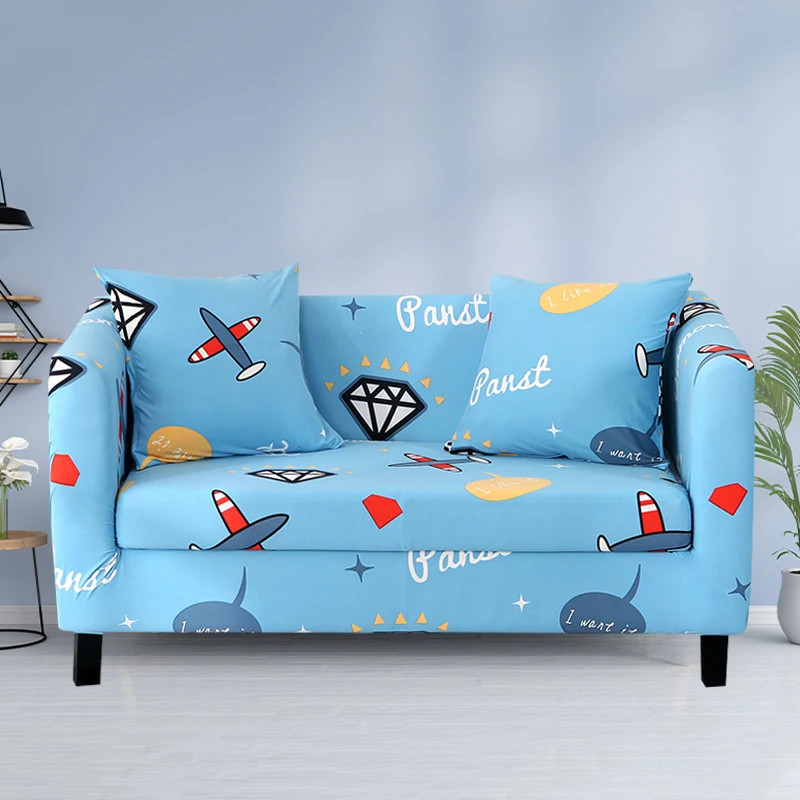 Секционный чехол для дивана с синими цветами эластичный домашний декор