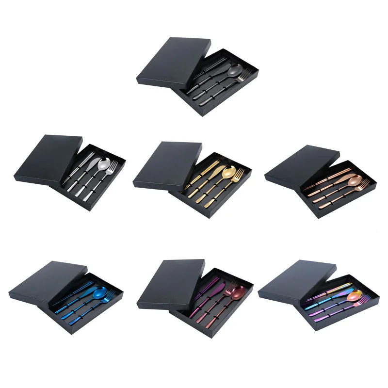 Корейский длинный нож и вилка из нержавеющей стали ложка набор четырех предметов