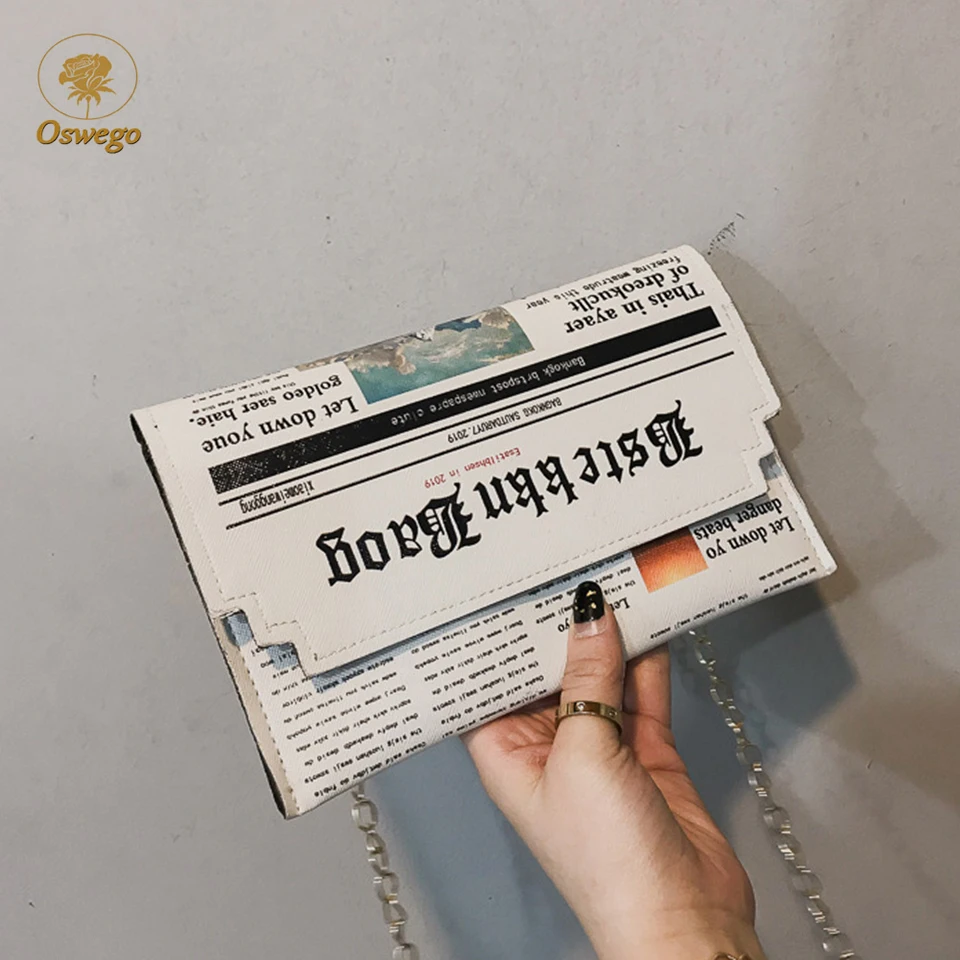 

Oswego Envelope Bag Women 2020 New Personality Inkjet Newspaper Clutch Bags Joker Shoulder Messenger Bag Chain Evening Bags