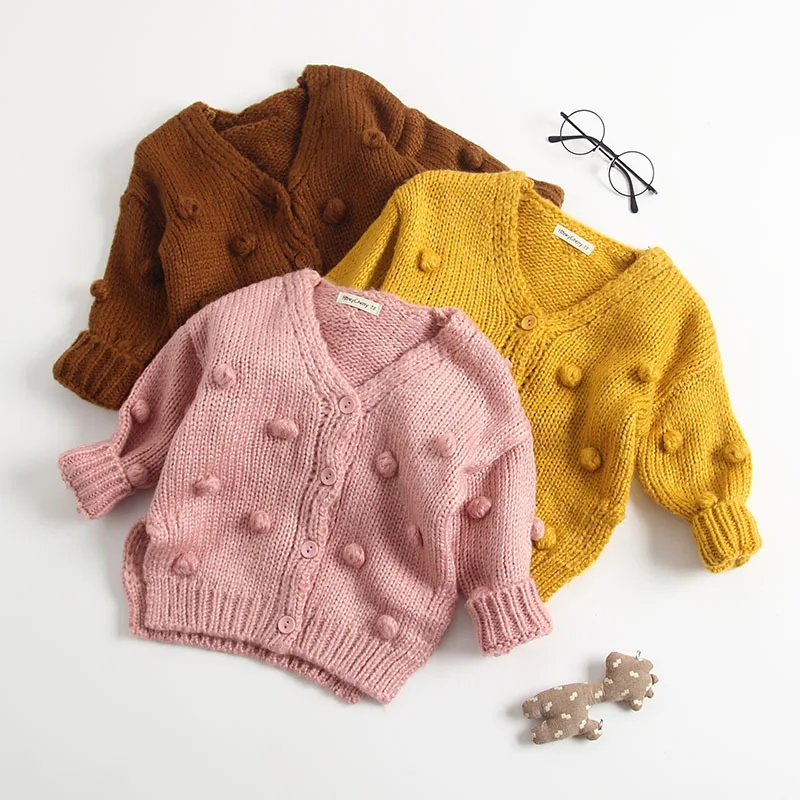 

1-3 Years Autumn Winter Baby Girl Knitted Cardigan Sweater Toddler Baby Sweater Top Handmade Children's Clothing KF797