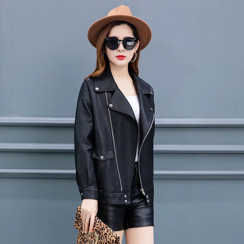 ladies Spring zipper pu leather jacket short small coat fashion mother autumn suit young and middle-aged women tops locomotive enlarge