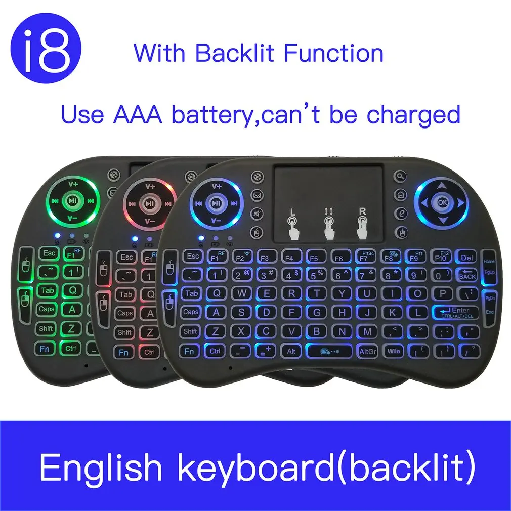 

7 color backlit i8 Mini Wireless Keyboard 2.4ghz English Russian 3 colour Air Mouse with Touchpad Remote Control Android TV Box