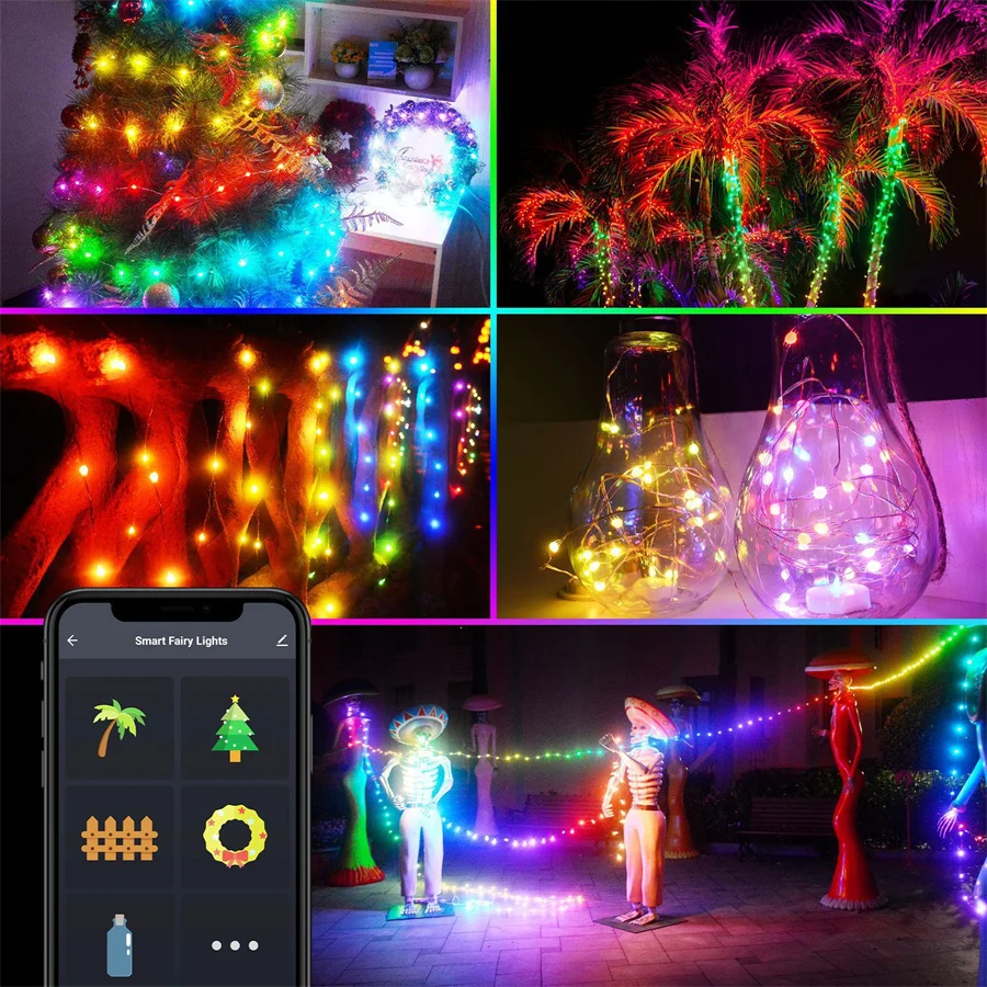 

5/10/20M Smart WiFi Bluetooth APP Control Globe Fairy String Light Music Sync RGB Fairy Garland Light With Remote