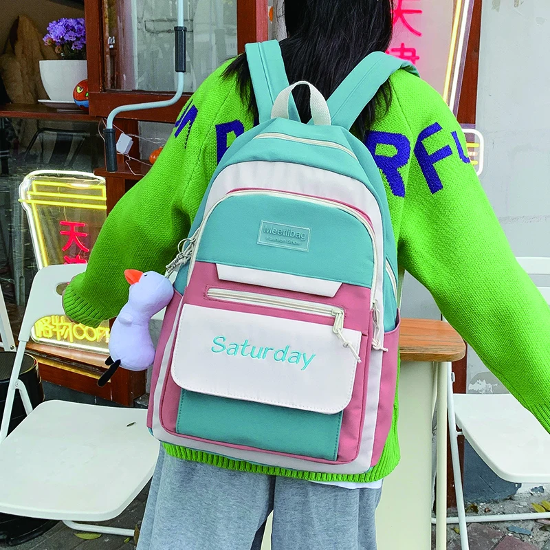 

Cute Women Nylon Backpack for Girls Patchwork School Bag Female Student Large Capacity Travel Rucksack Ladies Anti Theft Mochila