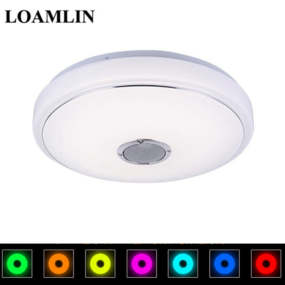 Умный музыкальный светодиодный потолочный светильник RGB с регулируемой яркостью, дистанционное управление, современный Bluetooth, лампа для спальни, потолочный светильник