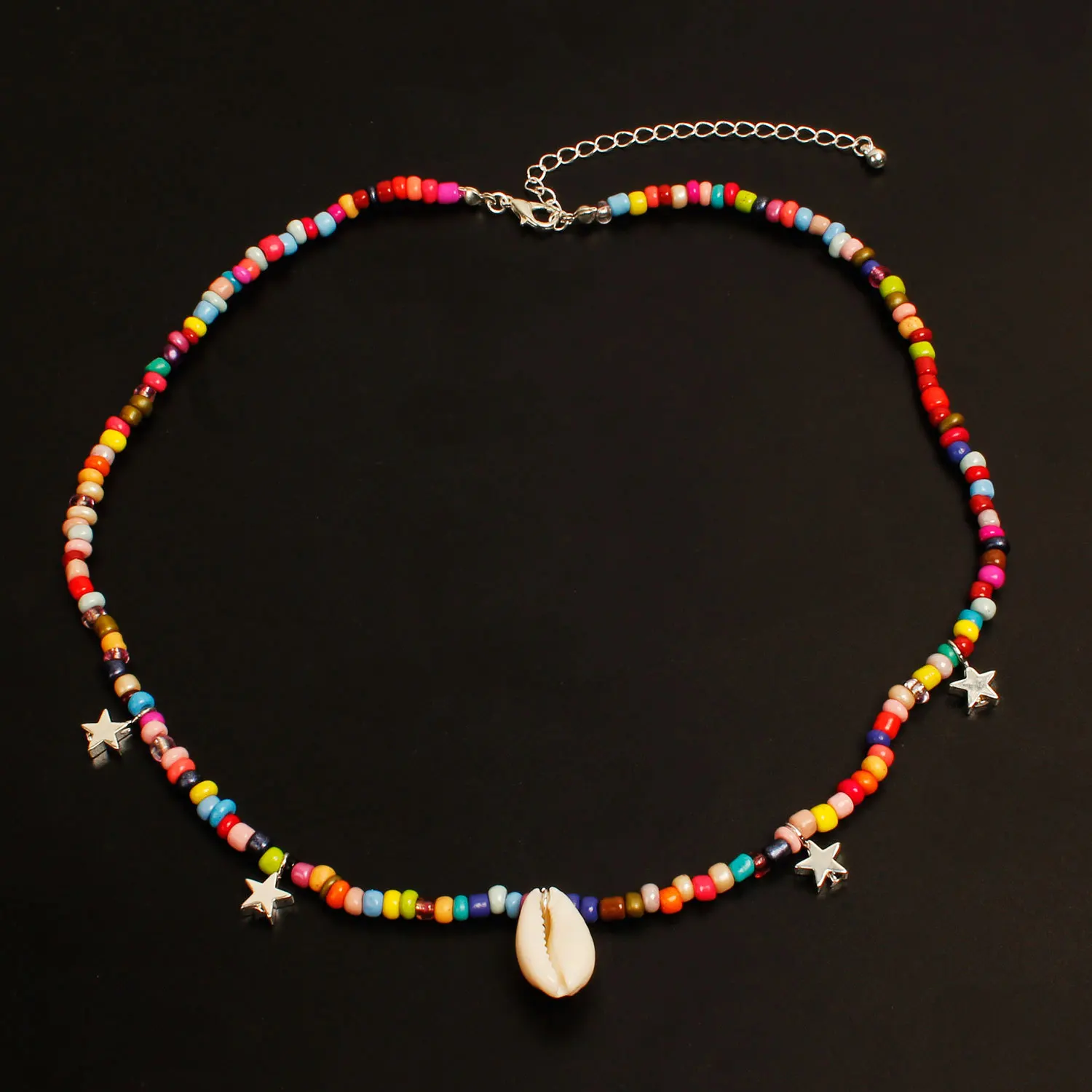 PZMYCS fashion colored rice beads natural shell necklace for women five-point star hand thread clavicle chain statement | Украшения и