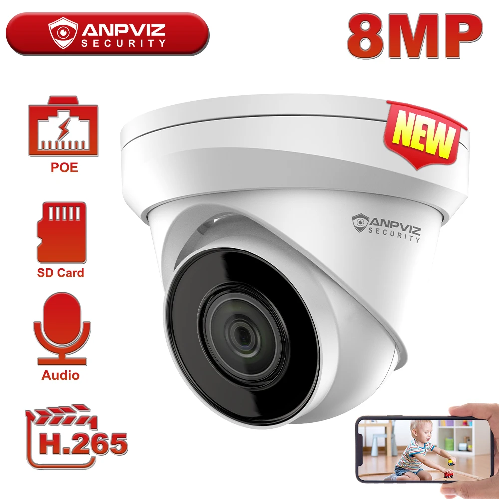 IP камера Anpviz 8 Мп 4K POE Onvif ночное видение 30 м Hikvision OEM IP67 Поддержка 256 ГБ памяти H.265