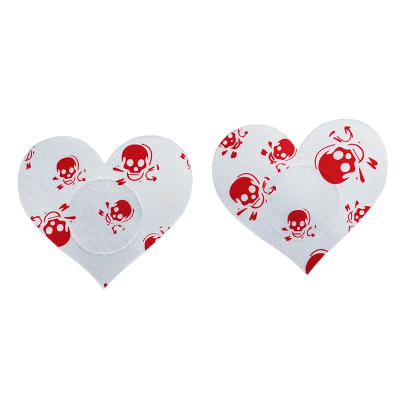 Red Skulls Print Сексуальная 1 пара(2 шт)/большая форма сердца, накладки на соски-8 цветов-не чувствительный клей с мягким сексуальным опытом - Цвет: Red Skulls Print